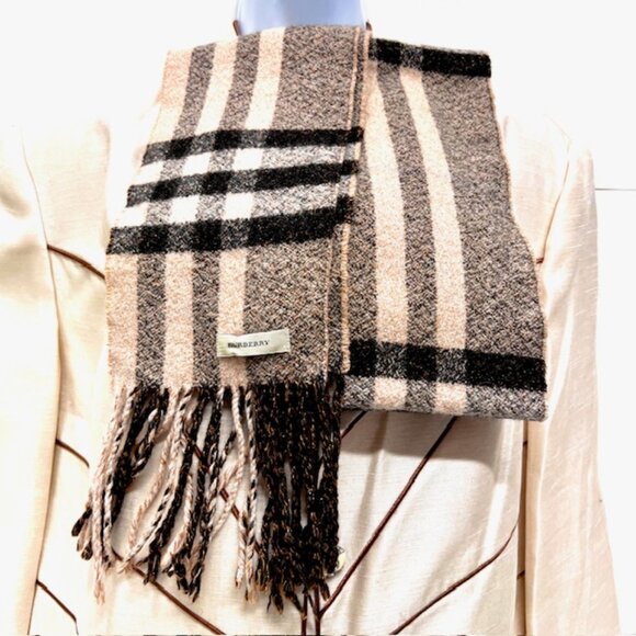 Unused Women Burberry Scarf Wools  Light pink gray gold striped Long 104"x6" (14 - Picture 5 of 7